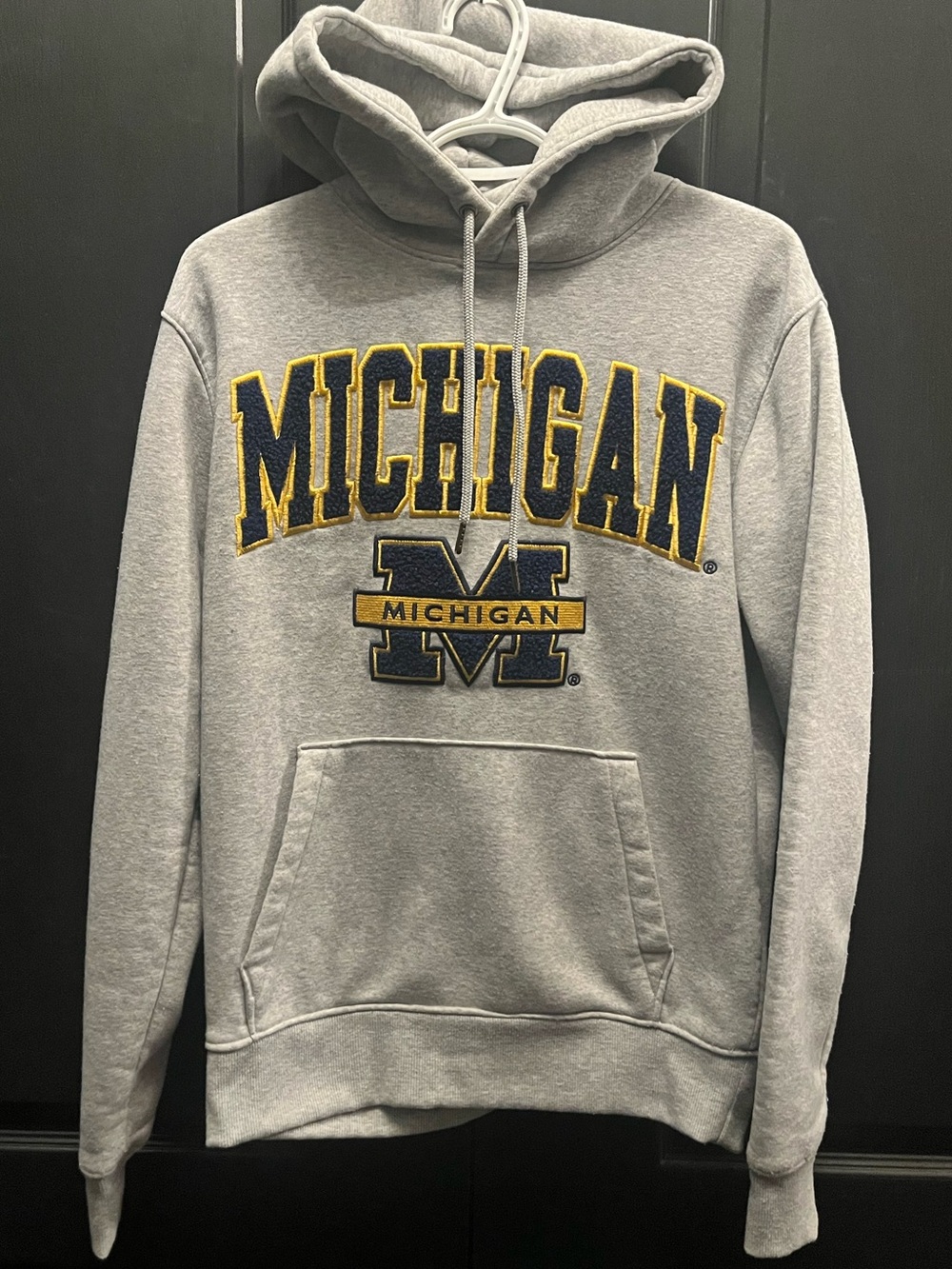 Official 🏈 University of Michigan Wolverines Chenille Embroidered Hoodie Grey